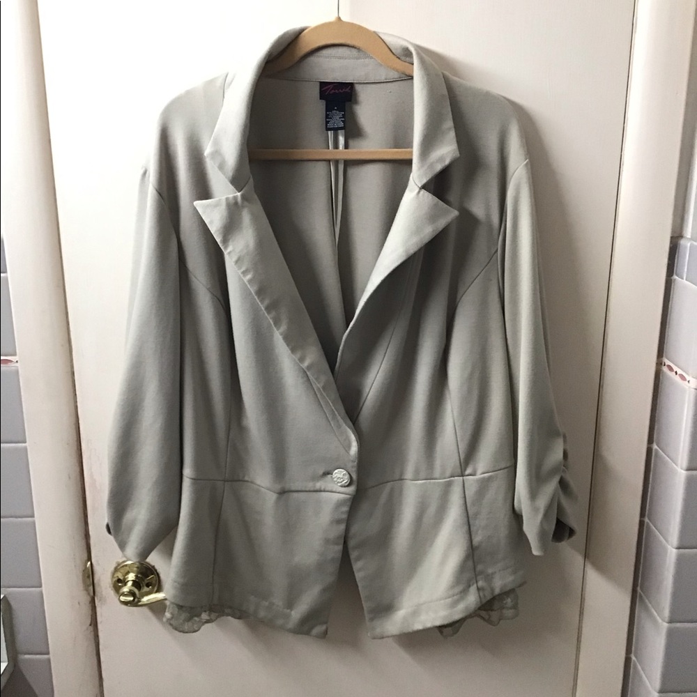 Torrid cream jacket with lace detailing